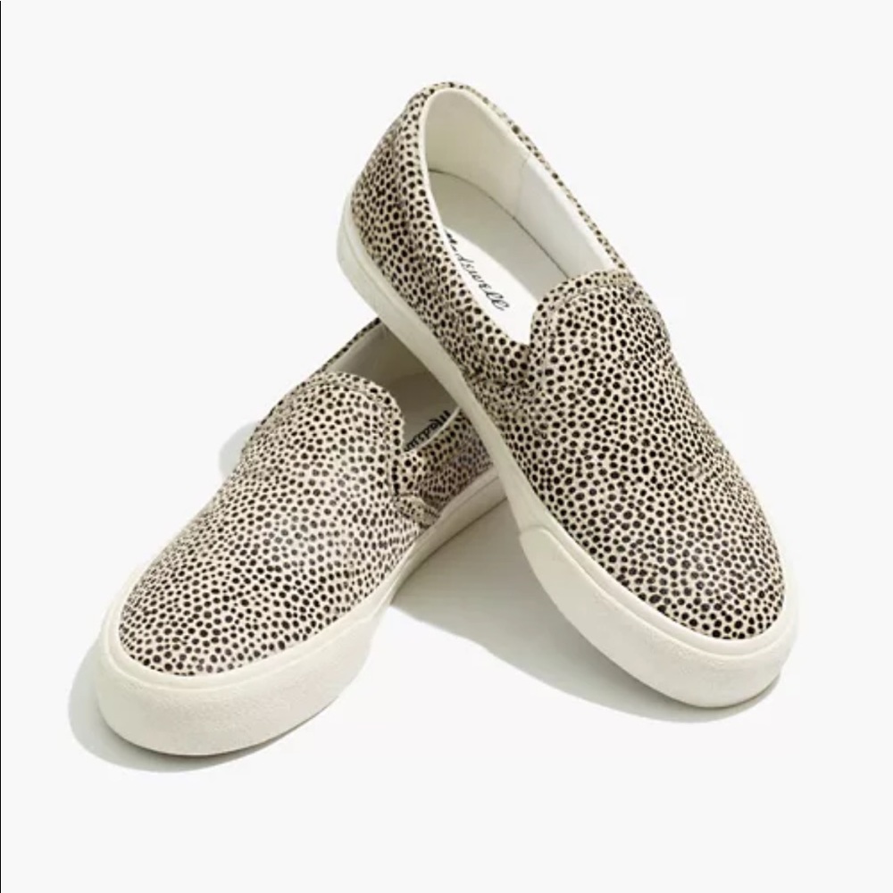 Madewell “sidewalk slip-on sneakers in spotted calf hair”